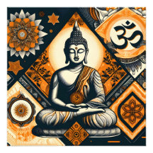 Bouddha de yoga en orange et noir