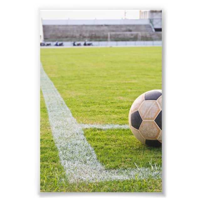 Impression Photo Boule de football sur la ligne de terrain (Devant)