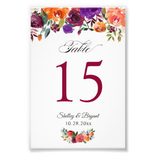 Impression Photo Bourgogne Orange Floral 4x6 Mariage Numéro de tabl