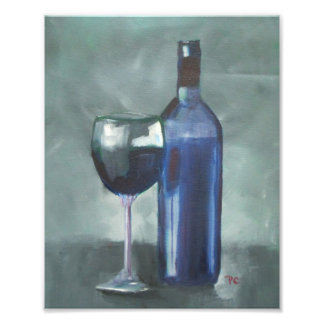 Impression Photo Bouteille de vin et verre Peinture à l'huile origi