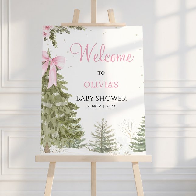 Impression Photo Bow Pink Baby C'est froid Baby shower Affiche de b (Baby It's Cold Outside Baby Shower Welcome Poster, Winter baby Shower Welcome Sign Baby Girl Bow)