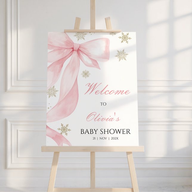 Impression Photo Bow Rose Froid à l'extérieur de l'Affiche de bienv (Coquette Bow Baby Shower Welcome Poster baby It's Cold Outside, Bow Snowflakes Baby Shower Welcome )