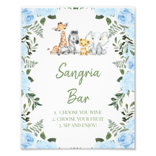 Impression Photo Boy Blue Roses Safari Baby shower Sangria Bar Sign