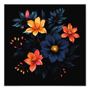 Impression Photo Brillance : Floral Abstrait sur Noir