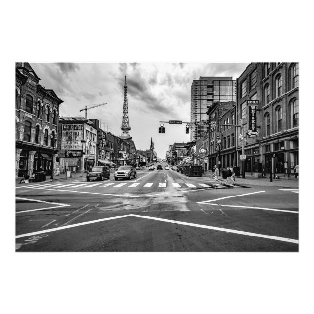 Impression Photo Broadway À Nashville Tennessee Noir & Blanc (Devant)