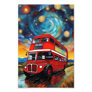 Impression Photo Bus Red Double Decker La Nuit Étoile,