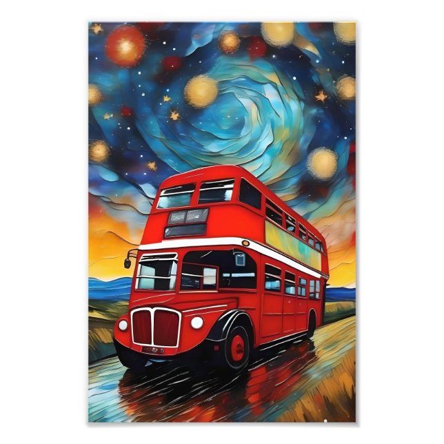 Impression Photo Bus Red Double Decker La Nuit Étoile, (Devant)