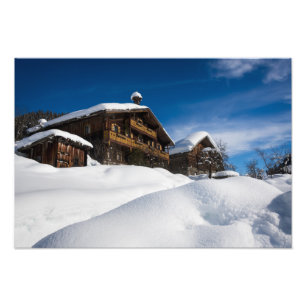 Impression Photo cabines traditionnels en bois dans la neige