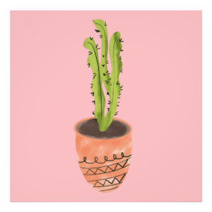 Impression Photo Cactus Plante Terracotta Dessiné à la Main Rose