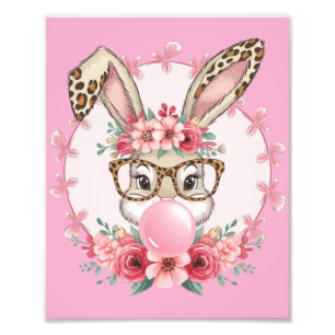 Impression Photo Cadeau de lapin floral mignon de Pâques léopard