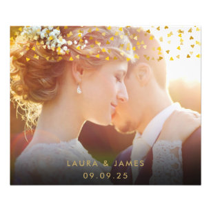 Impression Photo Cadeau de mariage avec confettis de coeurs dorés