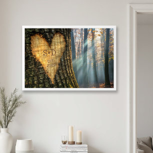 Impression Photo Cadeau de mariage forêt automnale cœur sculpté