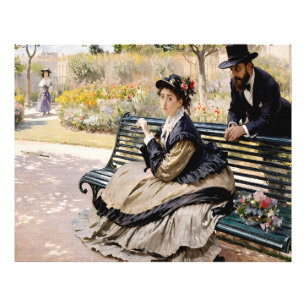 Impression Photo Camille Monet sur un banc de jardin