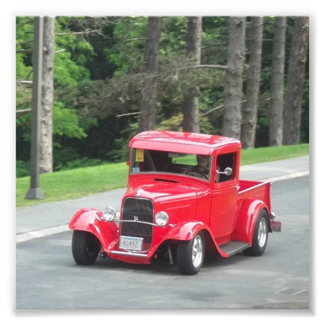 Impression Photo Camion classique antique v8 rouge pick-up (Devant)