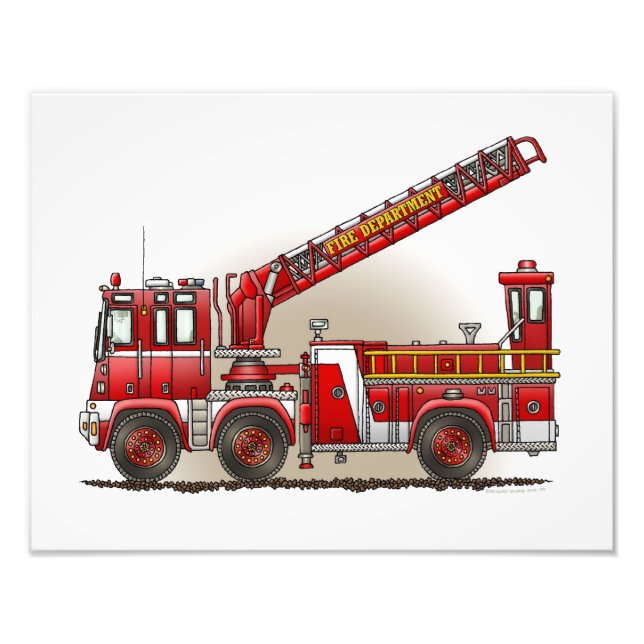 Impression Photo Camion d'incendie à crochet et à échelle (Devant)