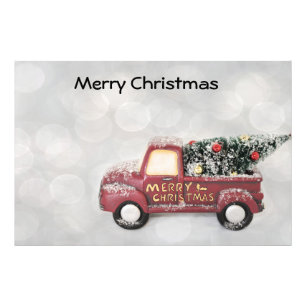 Impression Photo camionnette rouge vintage sur un fond bokeh gris