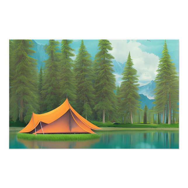 Impression Photo Camping Art Thématique | Tente sur le lac dans les (Devant)