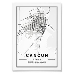 Impression Photo Cancun - Mexique Carte de la ville ligère
