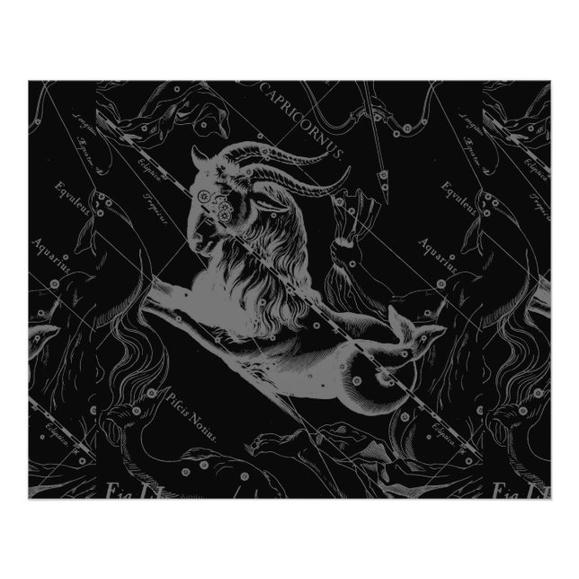 Impression Photo Capricorne Constellation Hevelius 1690 sur Noir (Devant)