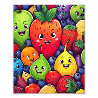 Impression Photo Caractère de dessin de fruits Alimentation amusant