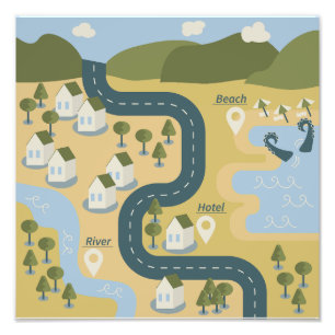 Impression Photo Caricature élégante paysage carte de voyage