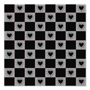 Impression Photo Carreau à carreaux noir et gris avec motif de cœur