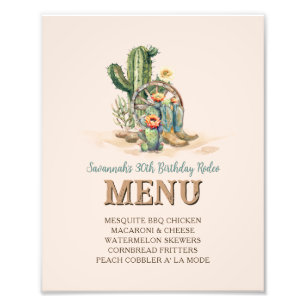 Impression Photo Carte Blush Rose Cowgirl Up Rodeo Party Menu Sign