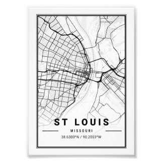 Impression Photo Carte de la ville de St Louis - Missouri