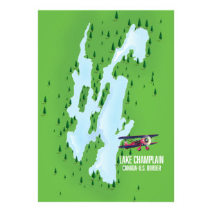 Impression Photo Carte de l'affiche du lac Champlain États-Unis Can