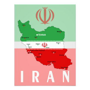 Impression Photo Carte de l'Iran avec drapeau et emblème