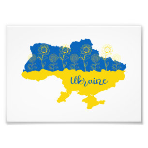 Impression Photo Carte de l'Ukraine avec tournesol et drapeau ukrai