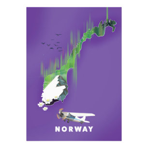Impression Photo Carte de Norvège Affiche illustrée.