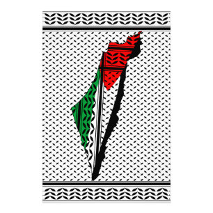 Impression Photo Carte de Palestine avec drapeau et Motif Keffiyeg