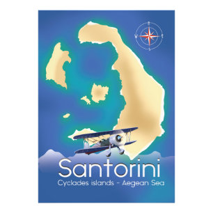 Impression Photo Carte de Santorin îles Cyclades mer Égée