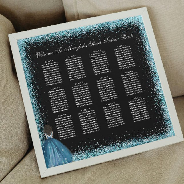 Impression Photo Carte de siège de la Princesse Quinceanera Turquoi (Créateur téléchargé)