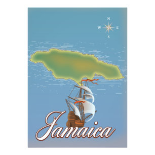 Impression Photo carte de voyage de l'île jamaïcaine