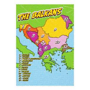 Impression Photo Carte des Balkans illustrée par Pop Art
