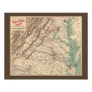 Impression Photo Carte des champs de bataille de la guerre civile d