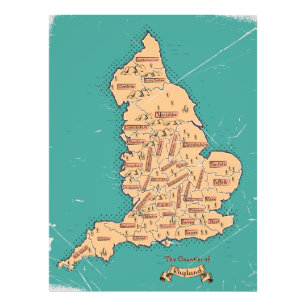 Impression Photo Carte des comtés vintage d'Angleterre