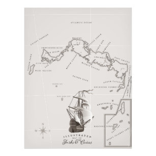 Impression Photo Carte des îles Turques et Caïques