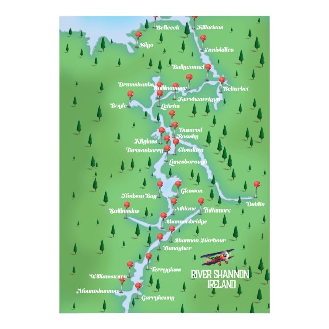 Impression Photo Carte du fleuve Shannon Irlande (Devant)