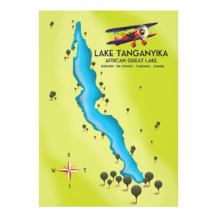 Impression Photo Carte du grand lac africain du lac Tanganyika