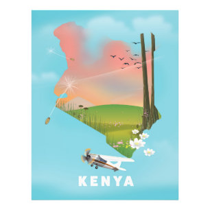 Impression Photo Carte du Kenya Illustration affiche de voyage.