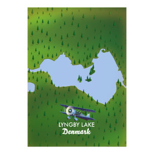 Impression Photo carte du lac Lyngby Danemark
