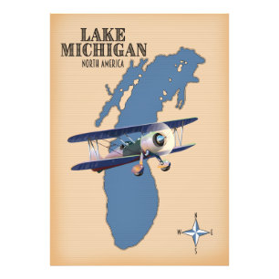 Impression Photo Carte du lac Michigan en Amérique du Nord