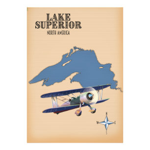 Impression Photo carte du lac Supérieur Amérique du Nord