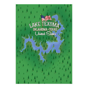 Impression Photo Carte du lac Texoma aux États-Unis.