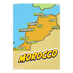 Impression Photo Carte du Maroc illustrée dans le style Pop Art