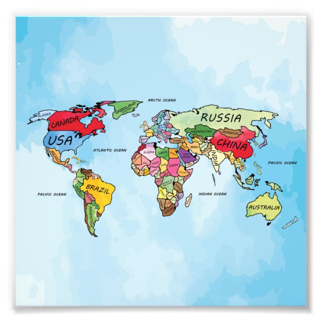 Impression Photo Carte du monde aquarelle illustration (Devant)