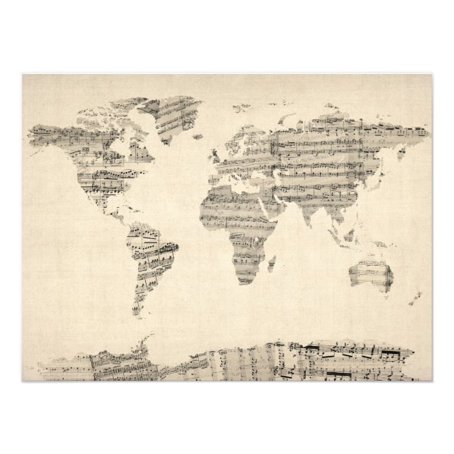 Impression Photo Carte du Monde Carte de Vieux Partitions Musique (Devant)